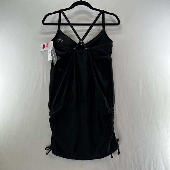 Athleta Side Scrunch Tankini Swim Top Womens 36B/C Adjustable Strap V-Neck Black - Picture 2 of 13